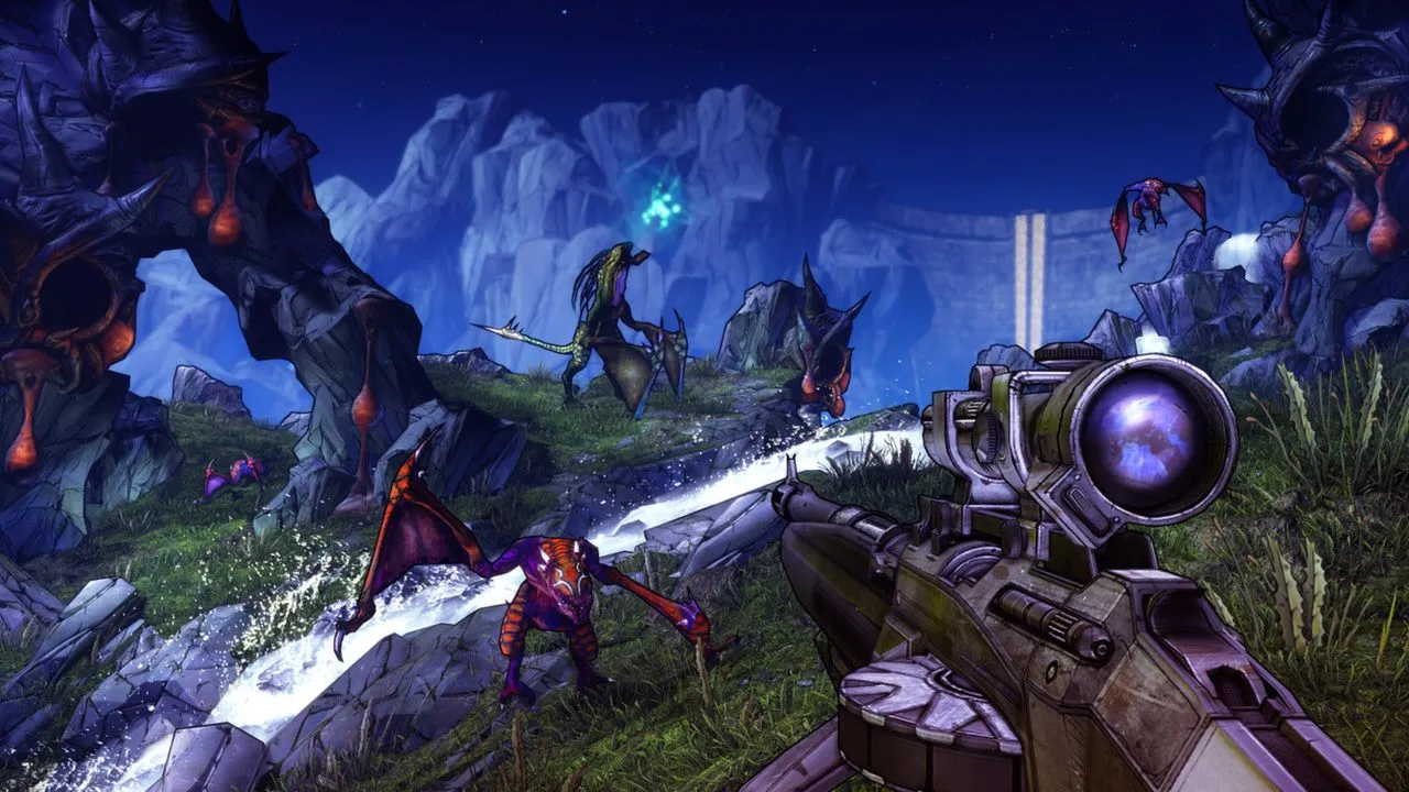 Ảnh chụp màn hình chính thức của Borderlands 2, minh họa phong cách đồ họa cel-shaded.