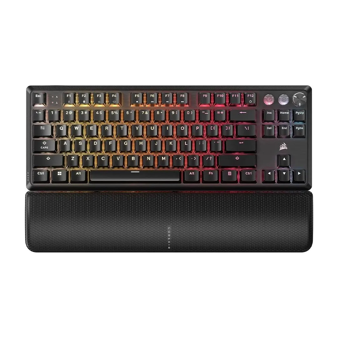 Bàn phím cơ gaming Corsair K70 PRO TKL màu đen nổi bật trên nền trắng.