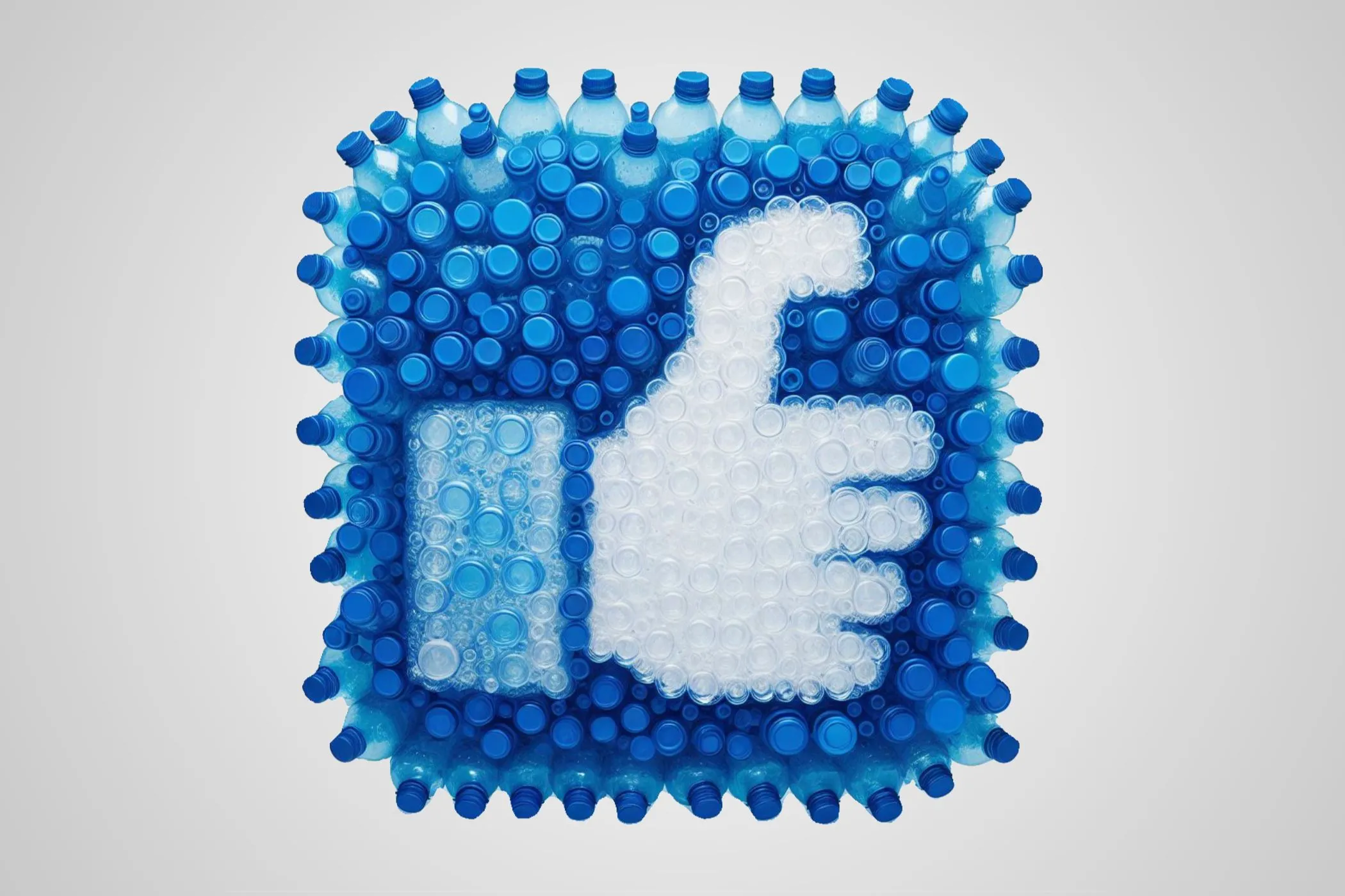 Biểu tượng 'thích' của Facebook được tạo bằng AI từ chai nhựa, minh họa sự phổ biến của hình ảnh AI trên các nền tảng mạng xã hội.