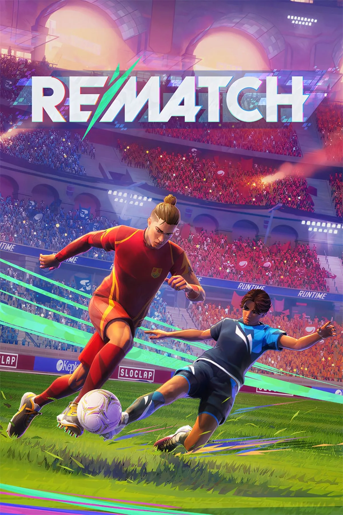 Các cầu thủ thực hiện những pha bóng đường phố đầy kỹ thuật trên sân đấu trong game REMATCH