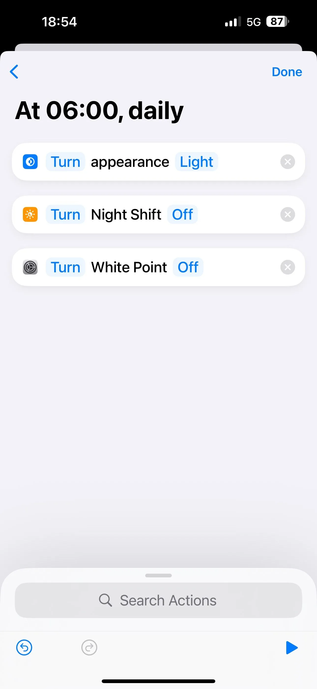 Các hành động &quot;Đặt Giao diện&quot;, &quot;Đặt Night Shift&quot; và &quot;Đặt Điểm trắng&quot; được thêm vào tự động hóa trong Phím tắt iPhone.