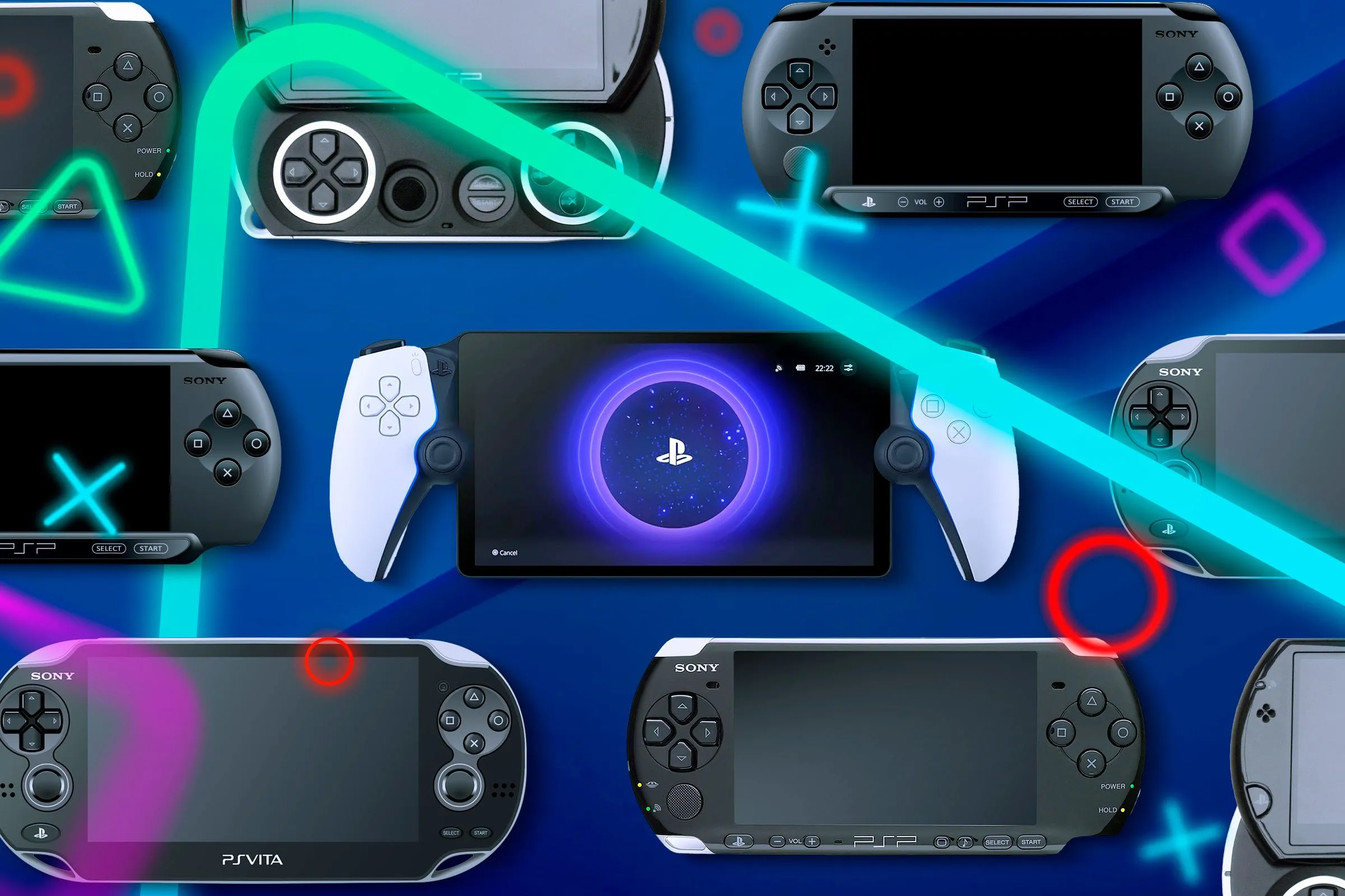 Các máy chơi game cầm tay của Sony đặt cạnh nhau, gợi ý khả năng Sony sẽ quay trở lại thị trường handheld trong tương lai.