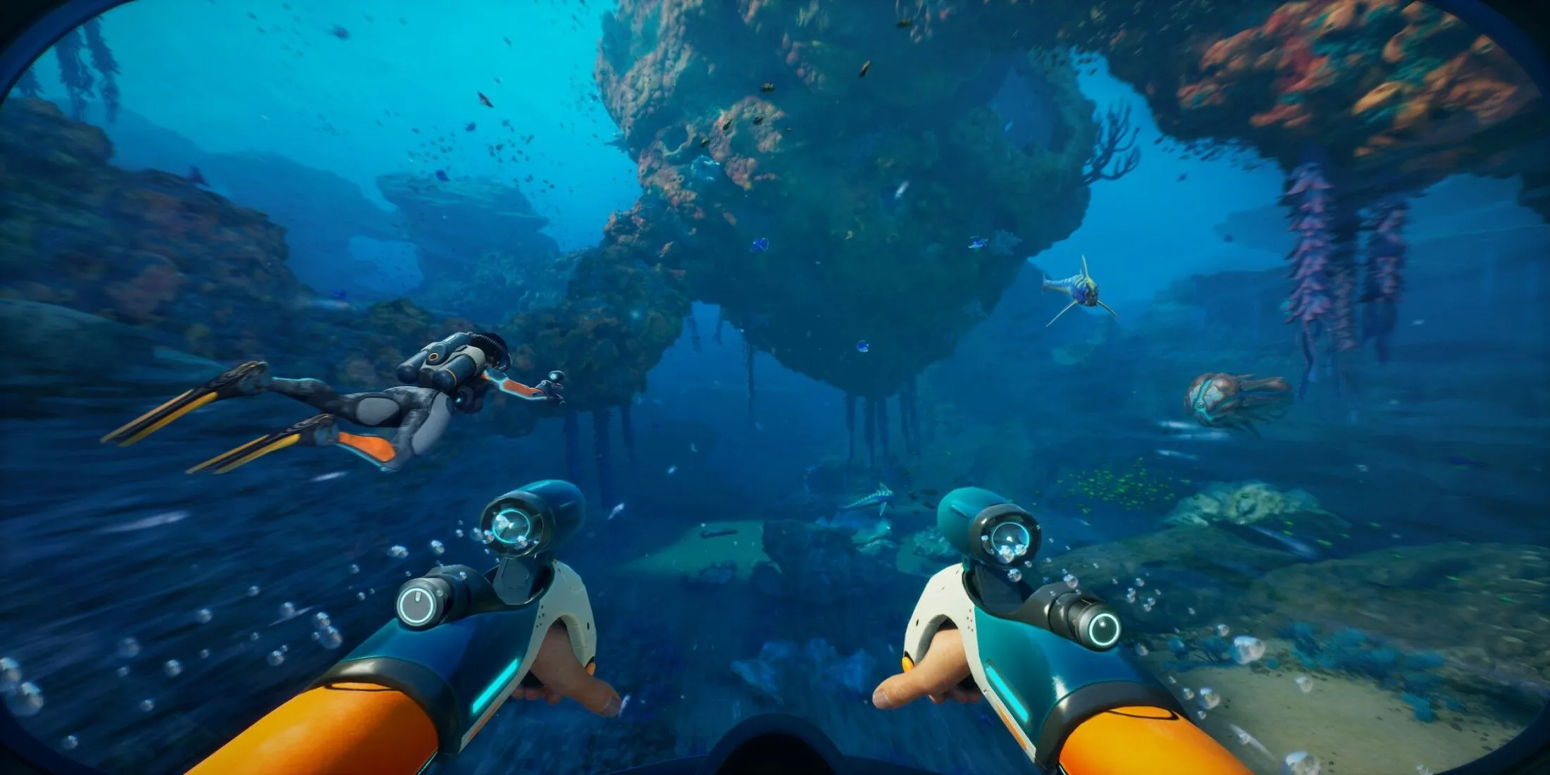 Cảnh dưới nước tuyệt đẹp trong Subnautica, nơi mod chơi cùng bạn bè mang lại trải nghiệm khám phá đại dương hoàn toàn mới trên PC.