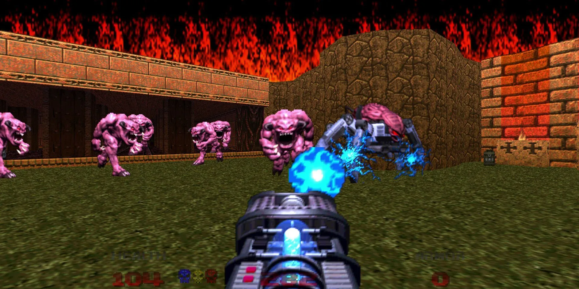 Cảnh hành động trong game DOOM 64, thể hiện đồ họa và không khí game.