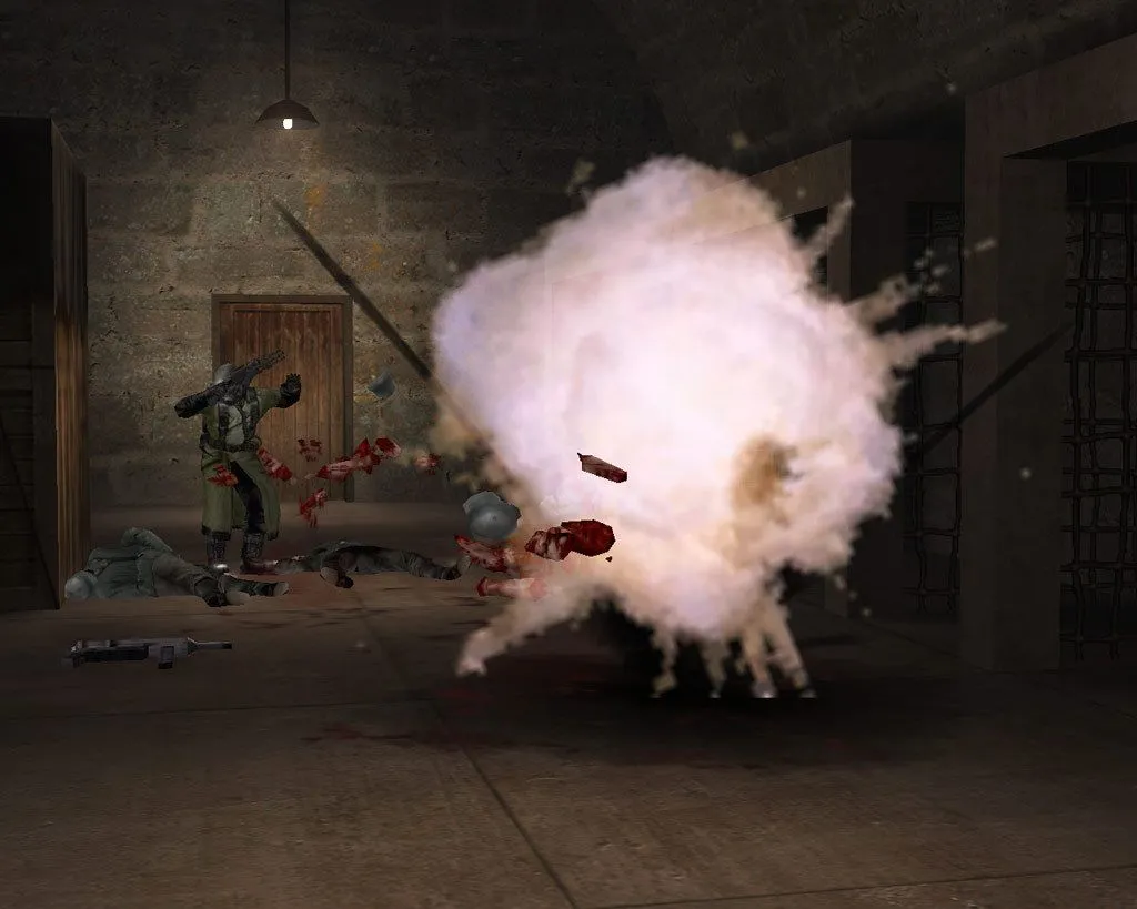 Cảnh hành động trong Return to Castle Wolfenstein.