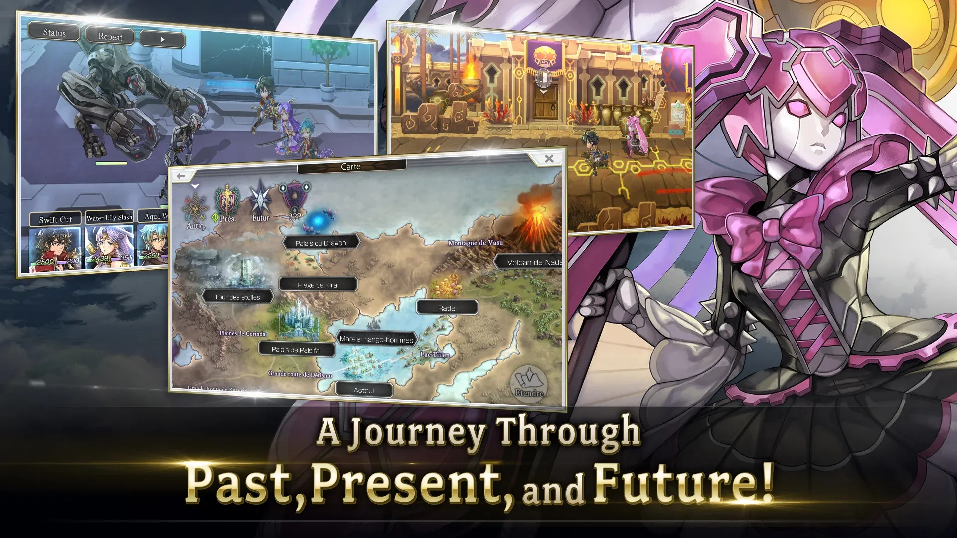Cảnh khám phá bản đồ side-scrolling đẹp mắt của game Another Eden