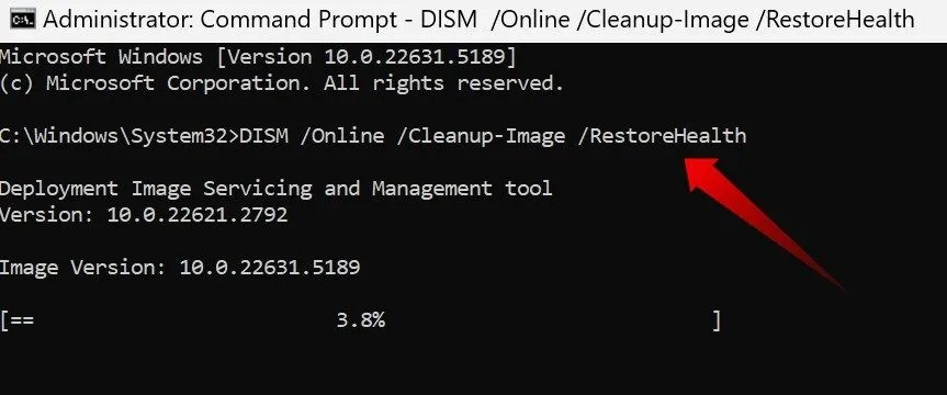 Chạy công cụ DISM trên Command Prompt để sửa lỗi hình ảnh Windows