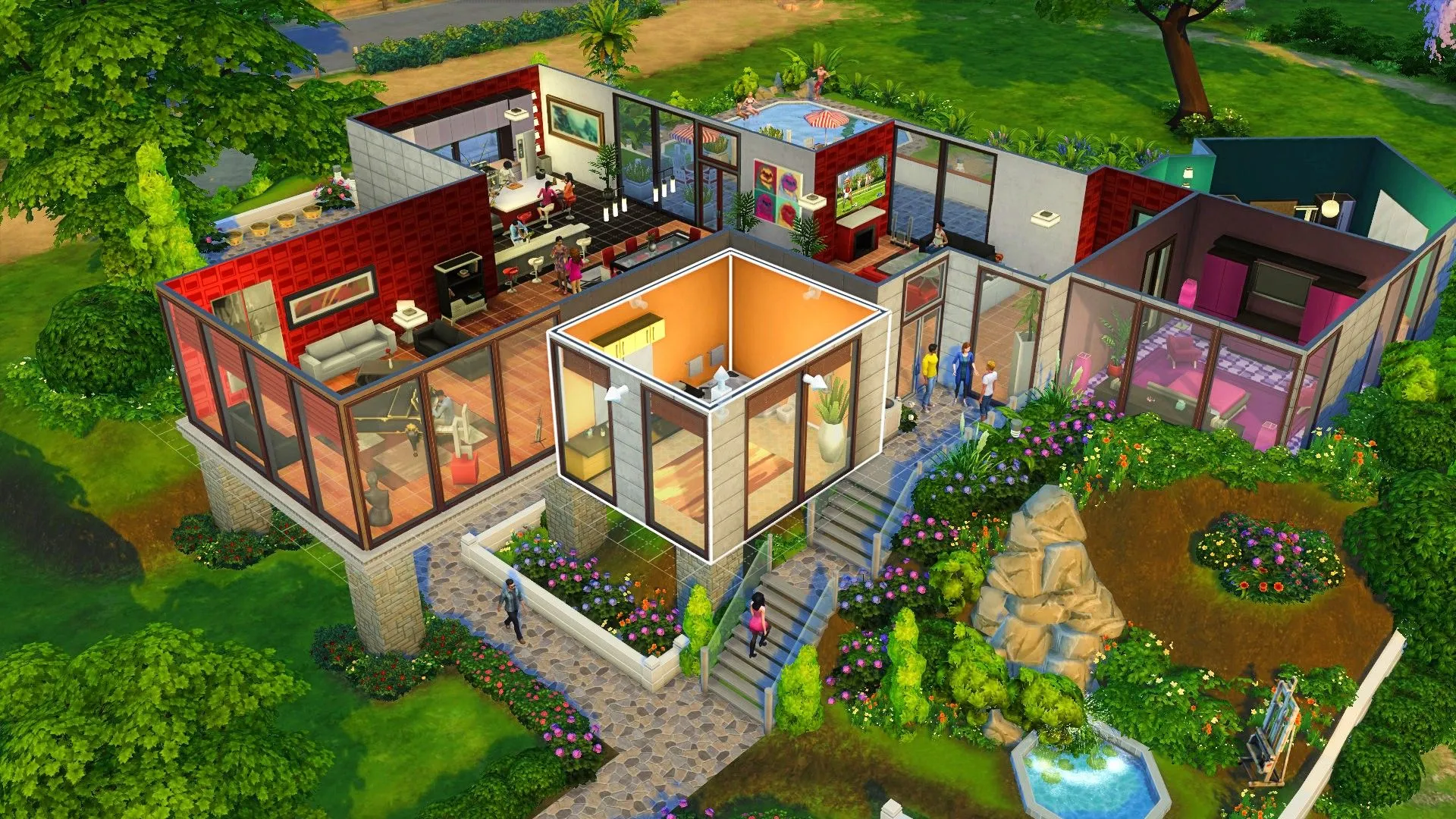 Chế độ xây dựng nhà trong The Sims 4 với một ngôi nhà đang được mở rộng, minh họa tiềm năng sáng tạo kiến trúc trong The Sims Online 2.