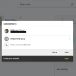 Cửa sổ cài đặt chia sẻ ghi chú trong Google Keep, minh họa tùy chọn thêm người cộng tác.