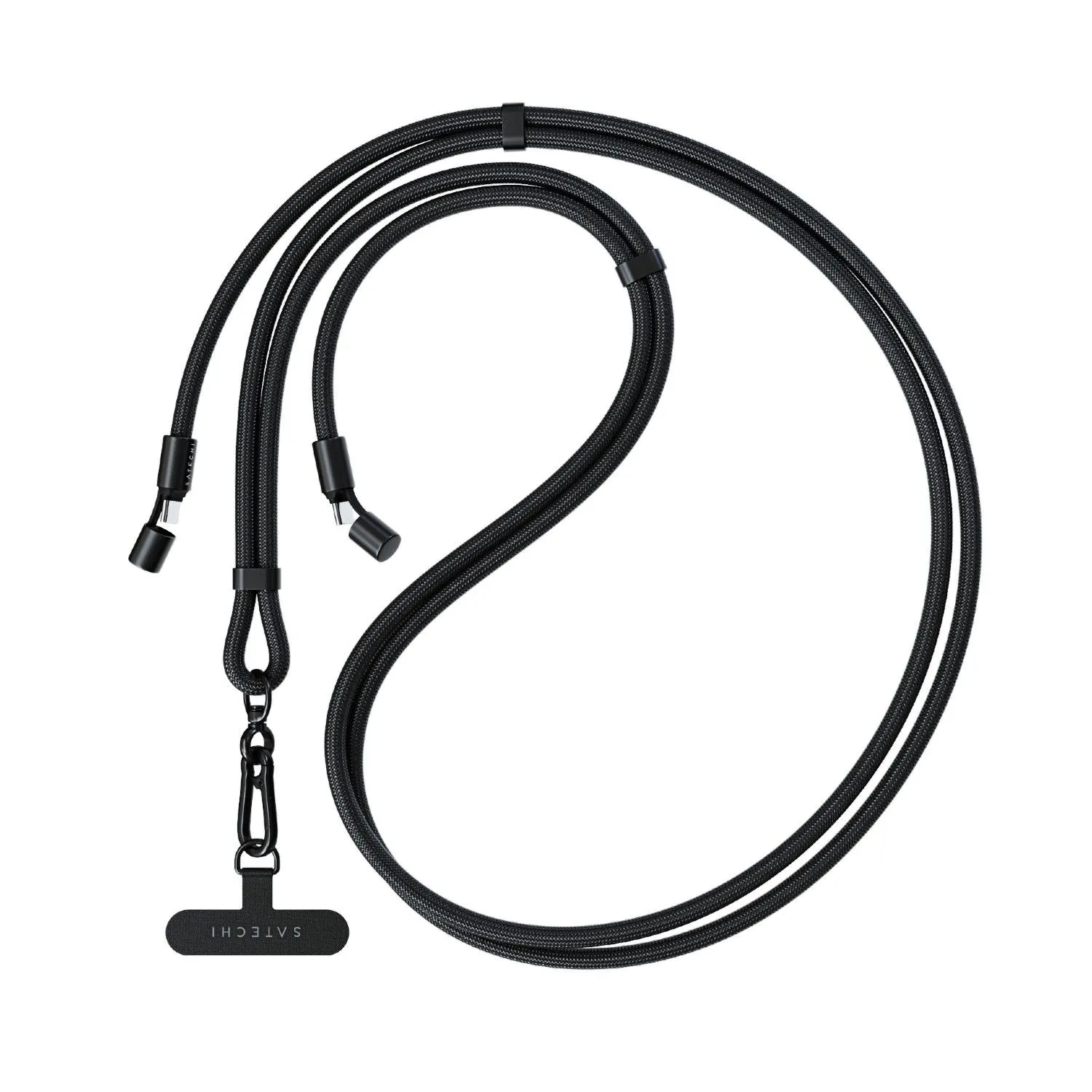 Dây đeo kiêm cáp sạc USB-C Satechi OntheGo màu đen trên nền trắng