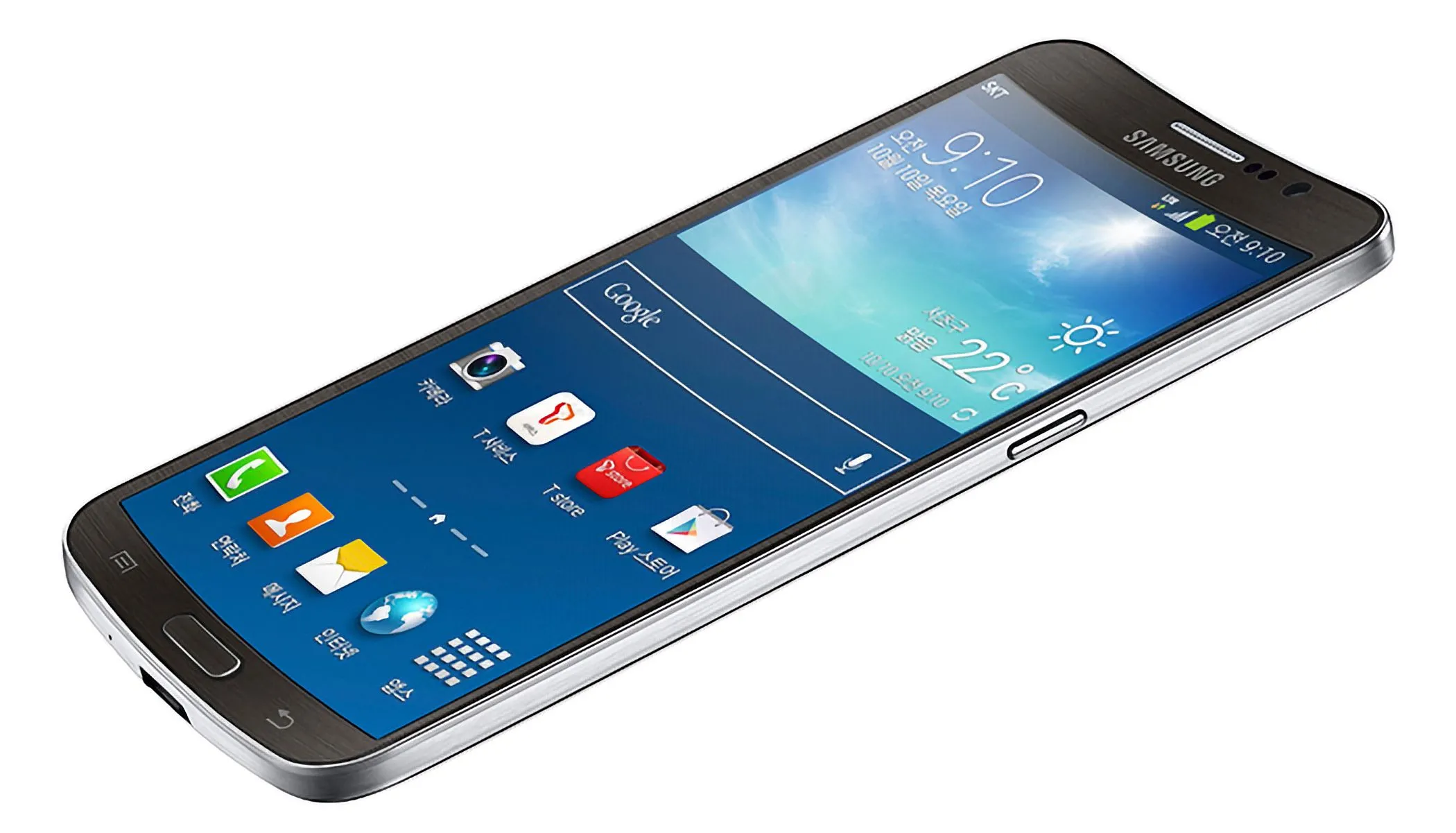 Điện thoại Samsung Galaxy Round với thiết kế màn hình cong theo chiều ngang độc đáo.