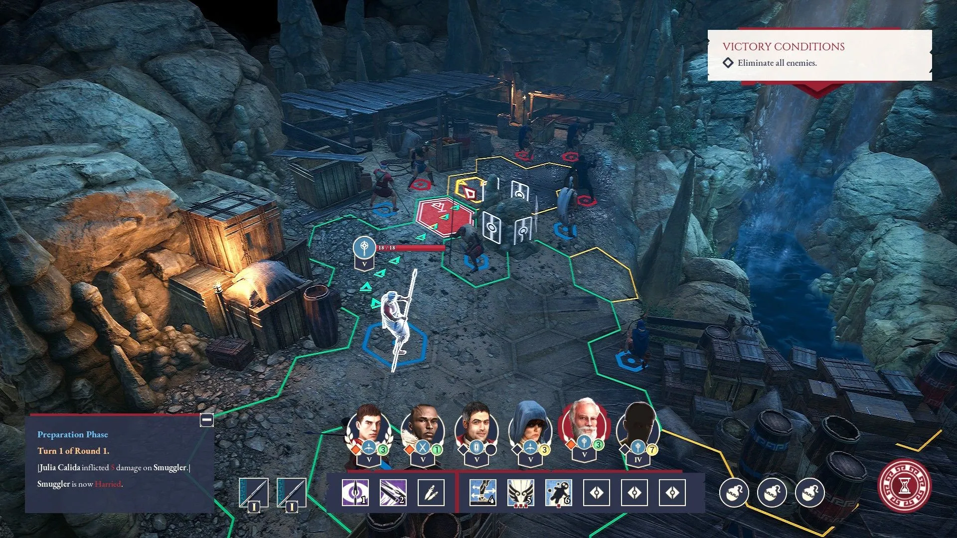 Đội của người chơi tấn công một nhóm khác trong Expeditions: Rome, thể hiện gameplay chiến đấu nhập vai và chiến thuật.
