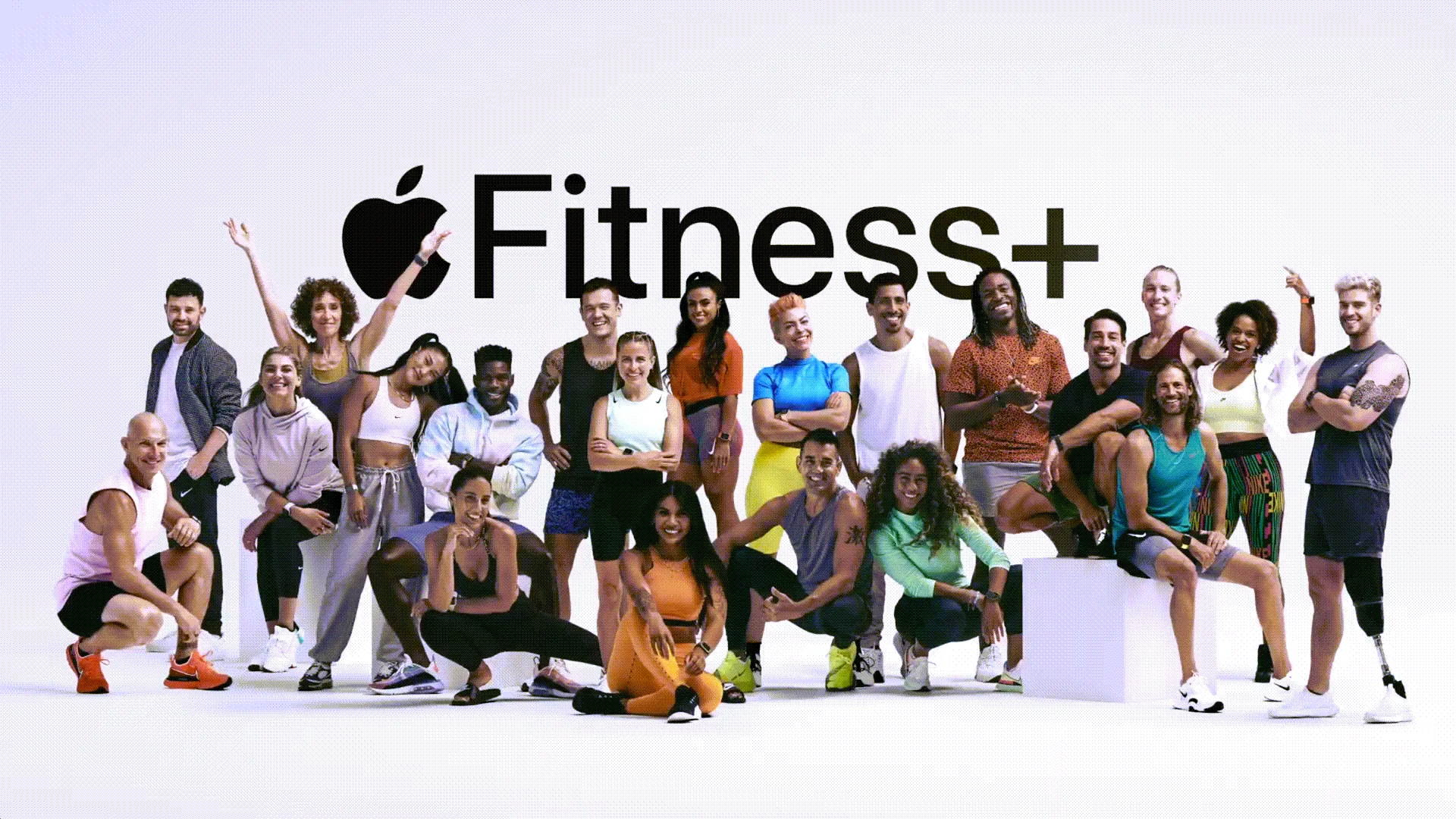 Đội ngũ huấn luyện viên Apple Fitness+ với biểu tượng dịch vụ