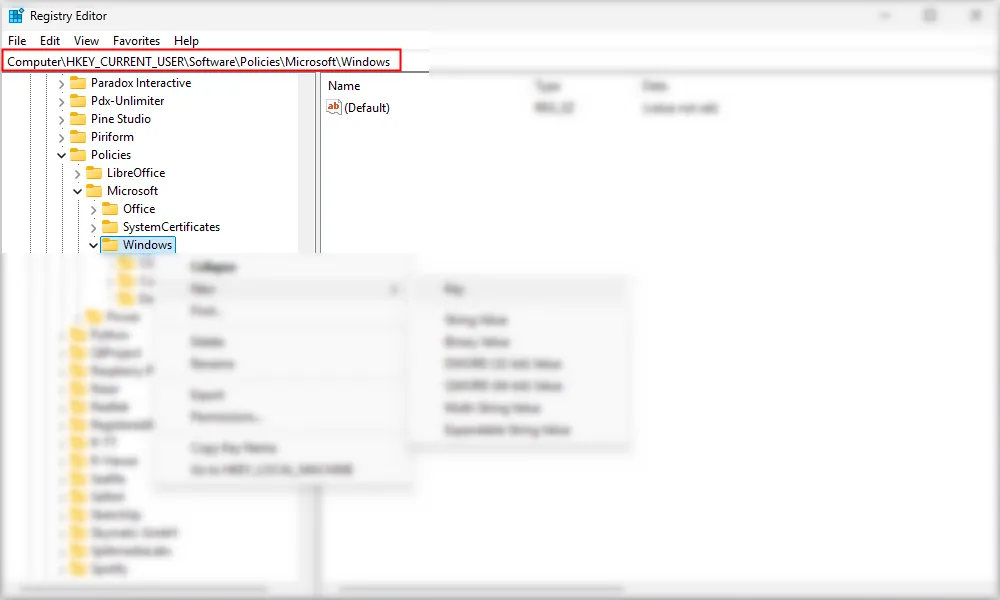 Đường dẫn khóa Registry trong thanh địa chỉ của Registry Editor.