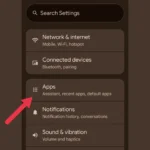 Giao diện cài đặt Android hiển thị tùy chọn Ứng dụng