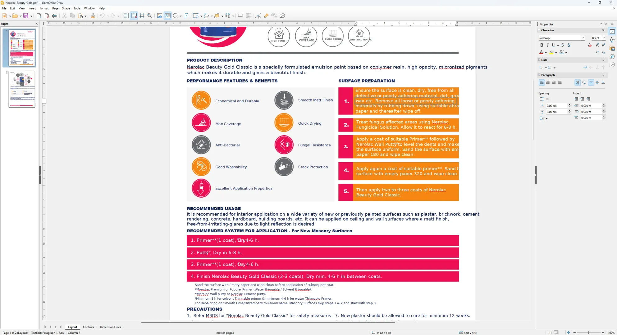 Giao diện LibreOffice Draw hiển thị tệp PDF đang được chỉnh sửa.