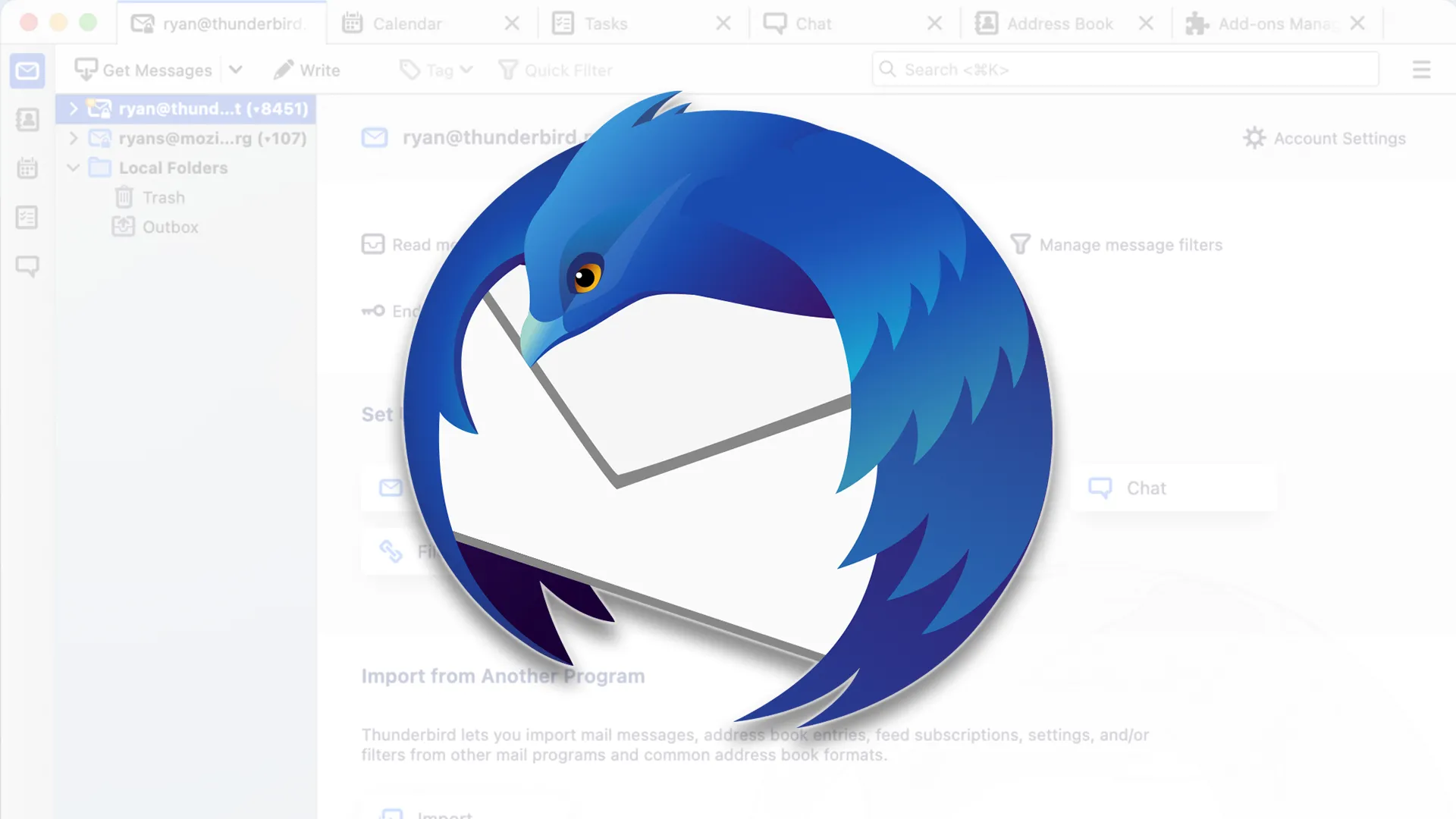 Giao diện phần mềm quản lý email Mozilla Thunderbird với các thư mục và email