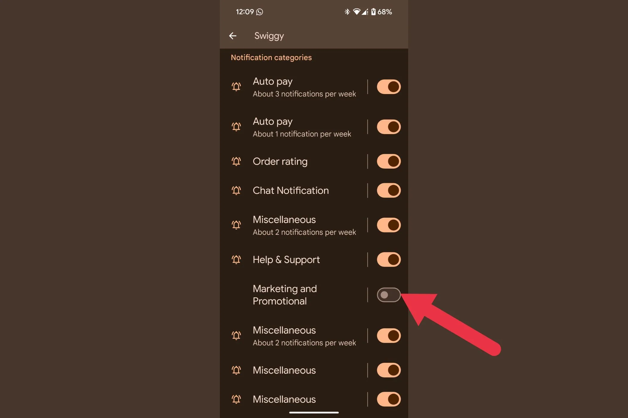 Giao diện quản lý kênh thông báo của một ứng dụng Android