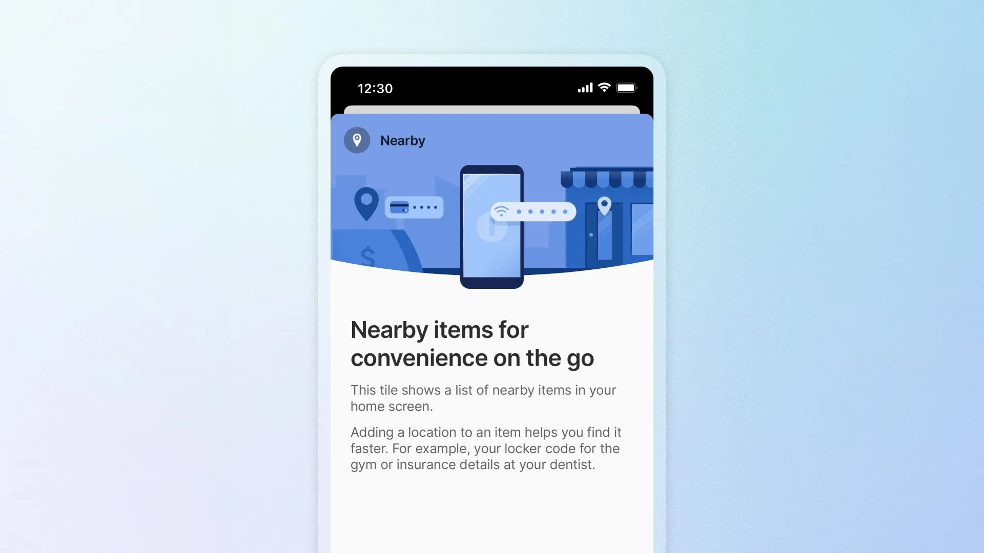 Giao diện tính năng 'Nearby Items' của trình quản lý mật khẩu 1Password
