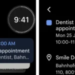 Giao diện ứng dụng Google Calendar hiển thị danh sách sự kiện dưới dạng thẻ màu trên Apple Watch.