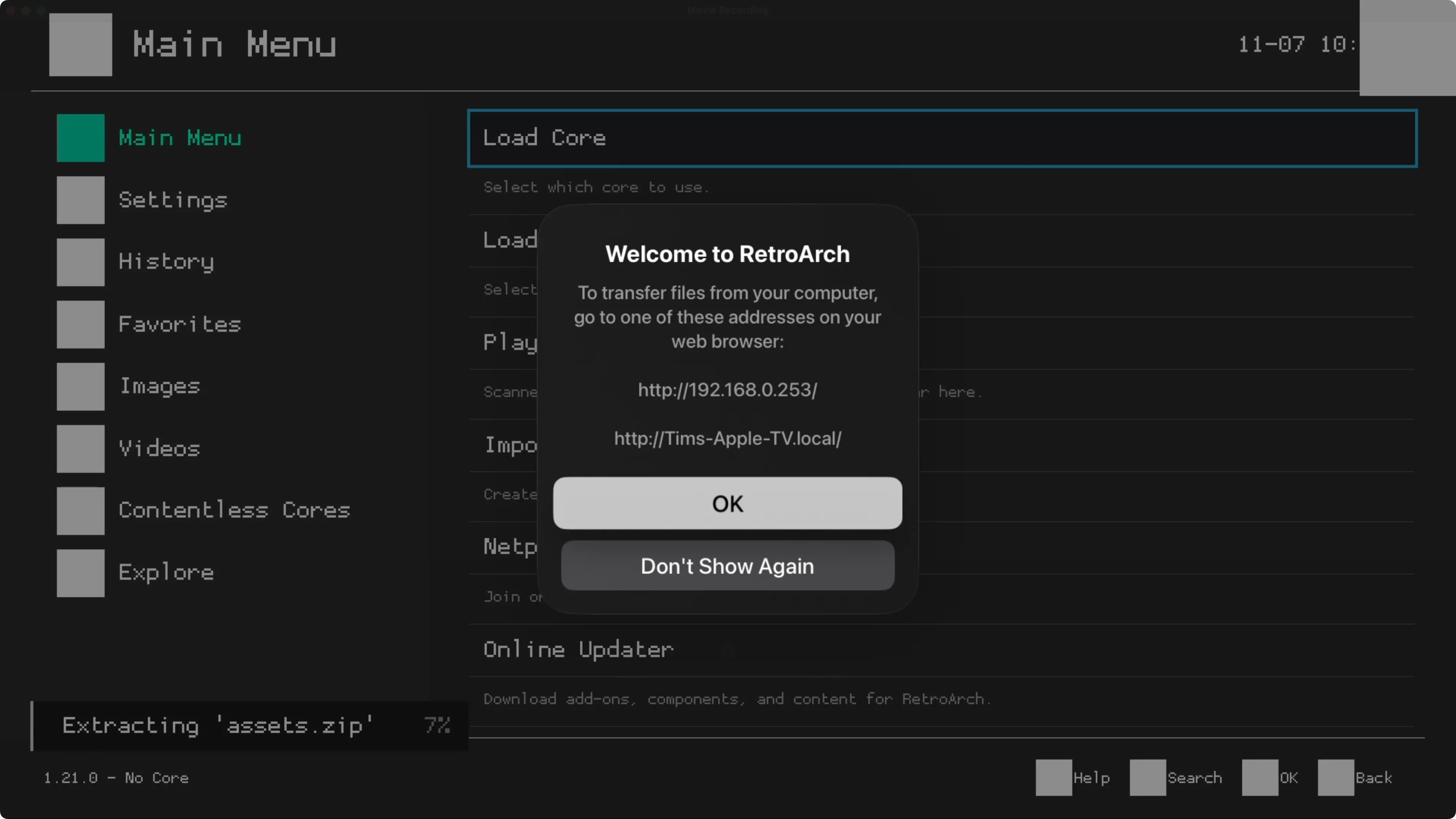 Giao diện web chuyển file ROMs và BIOS vào RetroArch trên Apple TV
