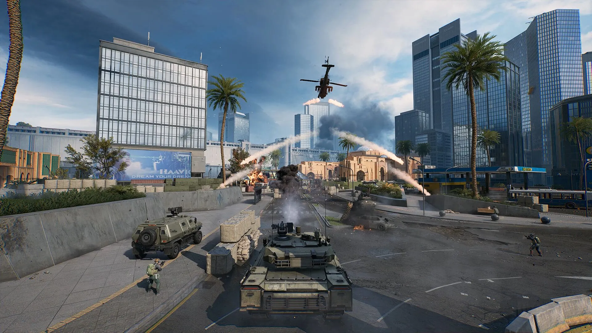 Góc nhìn từ bên trong xe tăng trong game Delta Force, thể hiện trải nghiệm chiến đấu quy mô lớn với phương tiện, tương tự Battlefield.