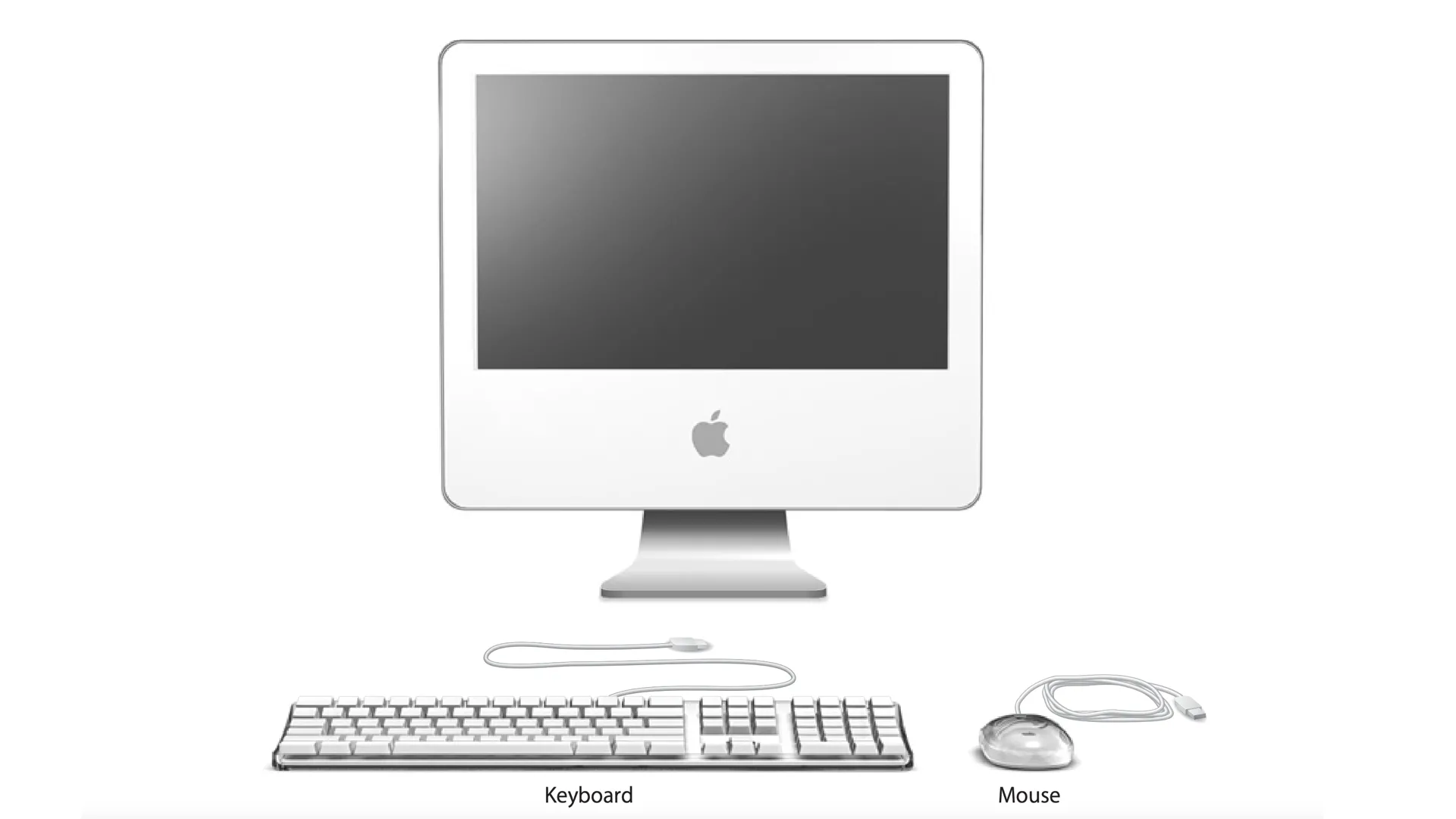 iMac G5 màu trắng với thiết kế lấy cảm hứng từ iPod, đặt trên nền trắng tinh khôi