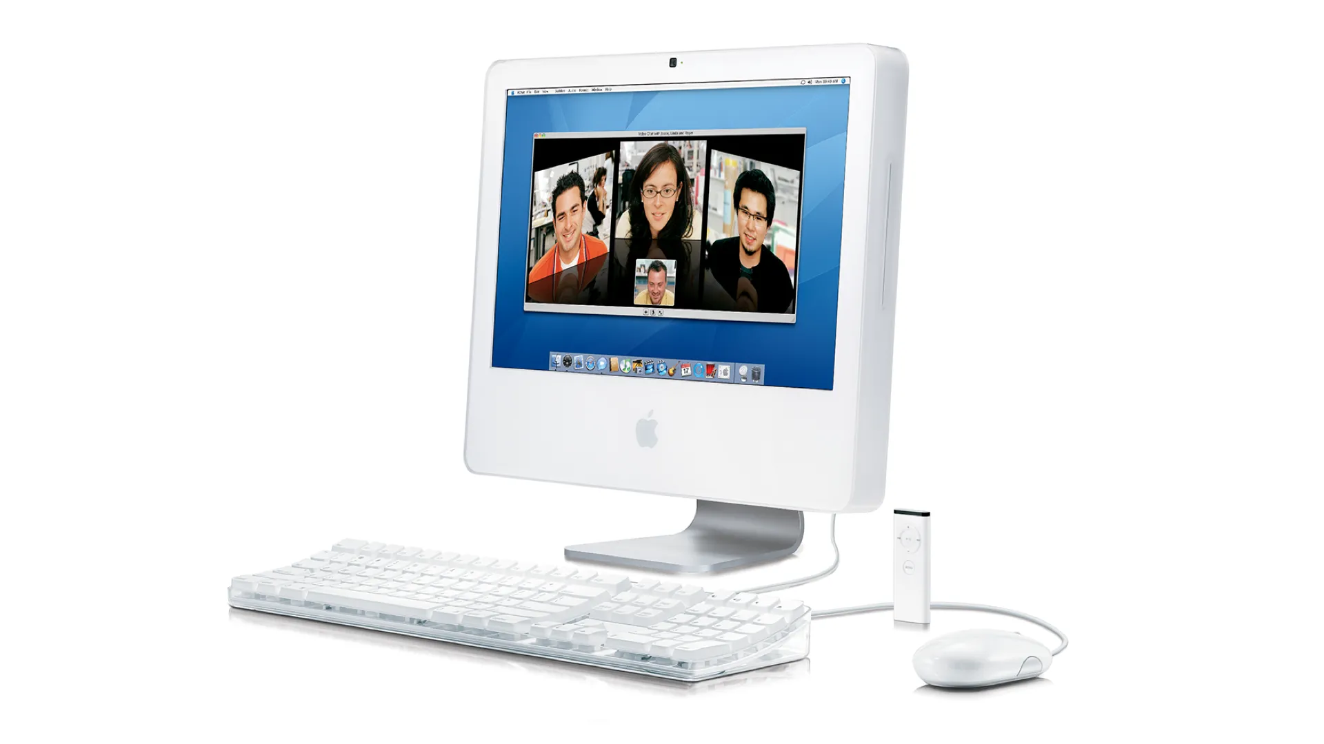 iMac Intel Polycarbonate màu trắng đặt trên nền trắng, đánh dấu bước chuyển mình về chip