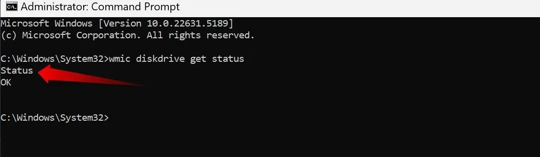 Kiểm tra sức khỏe ổ cứng qua Command Prompt trên Windows với lệnh wmic