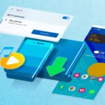 Link to Windows logo trên bề mặt, xung quanh là các biểu tượng tính năng tích hợp điện thoại và máy tính