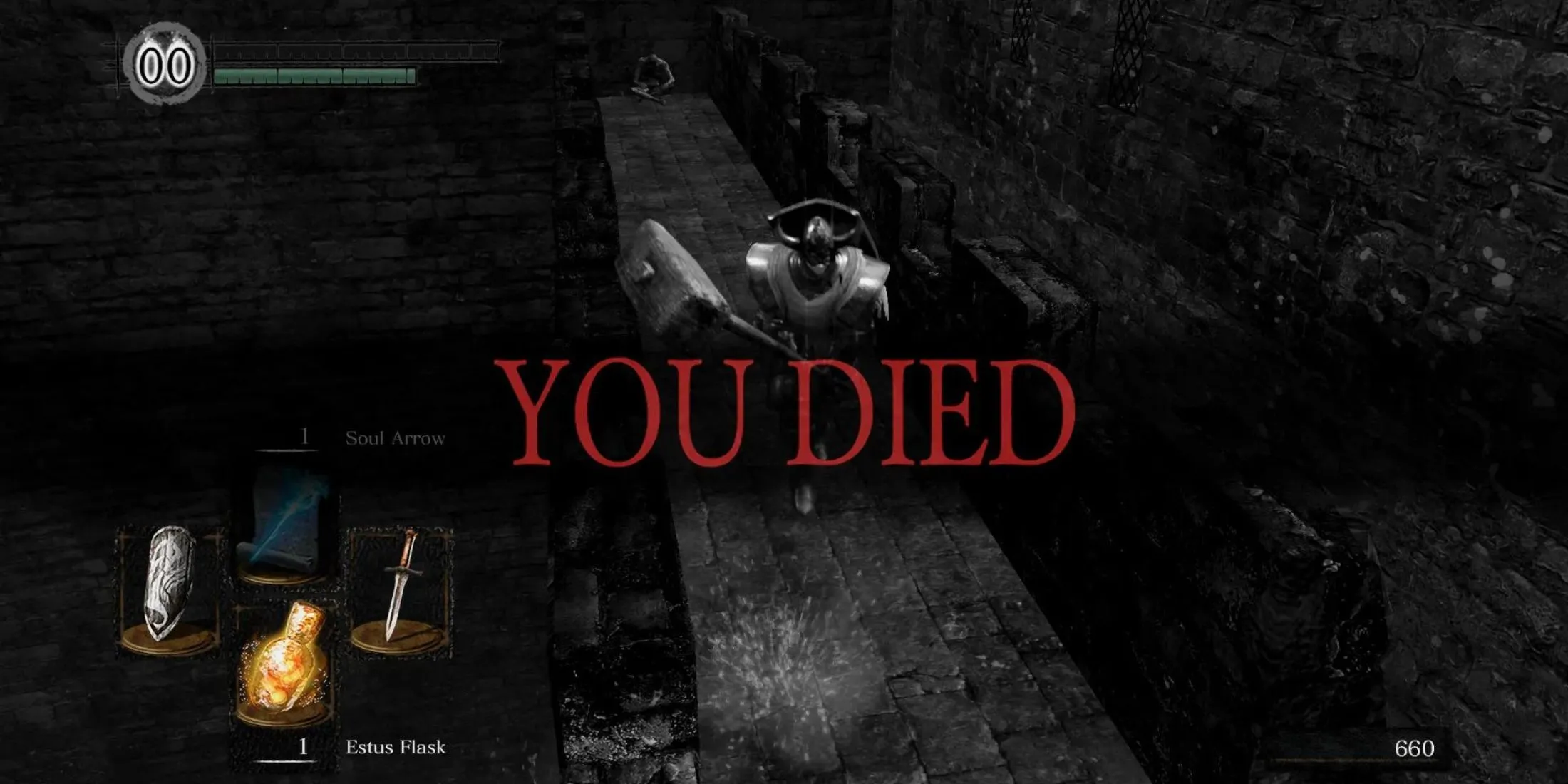 Màn hình "Bạn đã chết" quen thuộc trong game Dark Souls, biểu tượng của sự thất bại và thử thách.