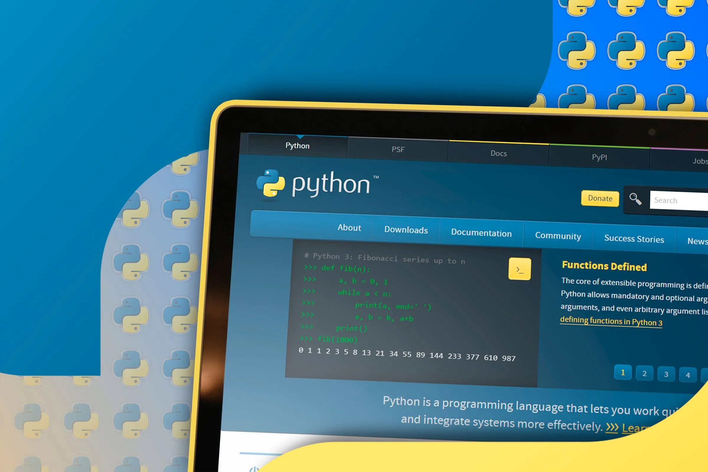 Màn hình hiển thị trang web tải Python, gợi mở hành trình học lập trình qua game.