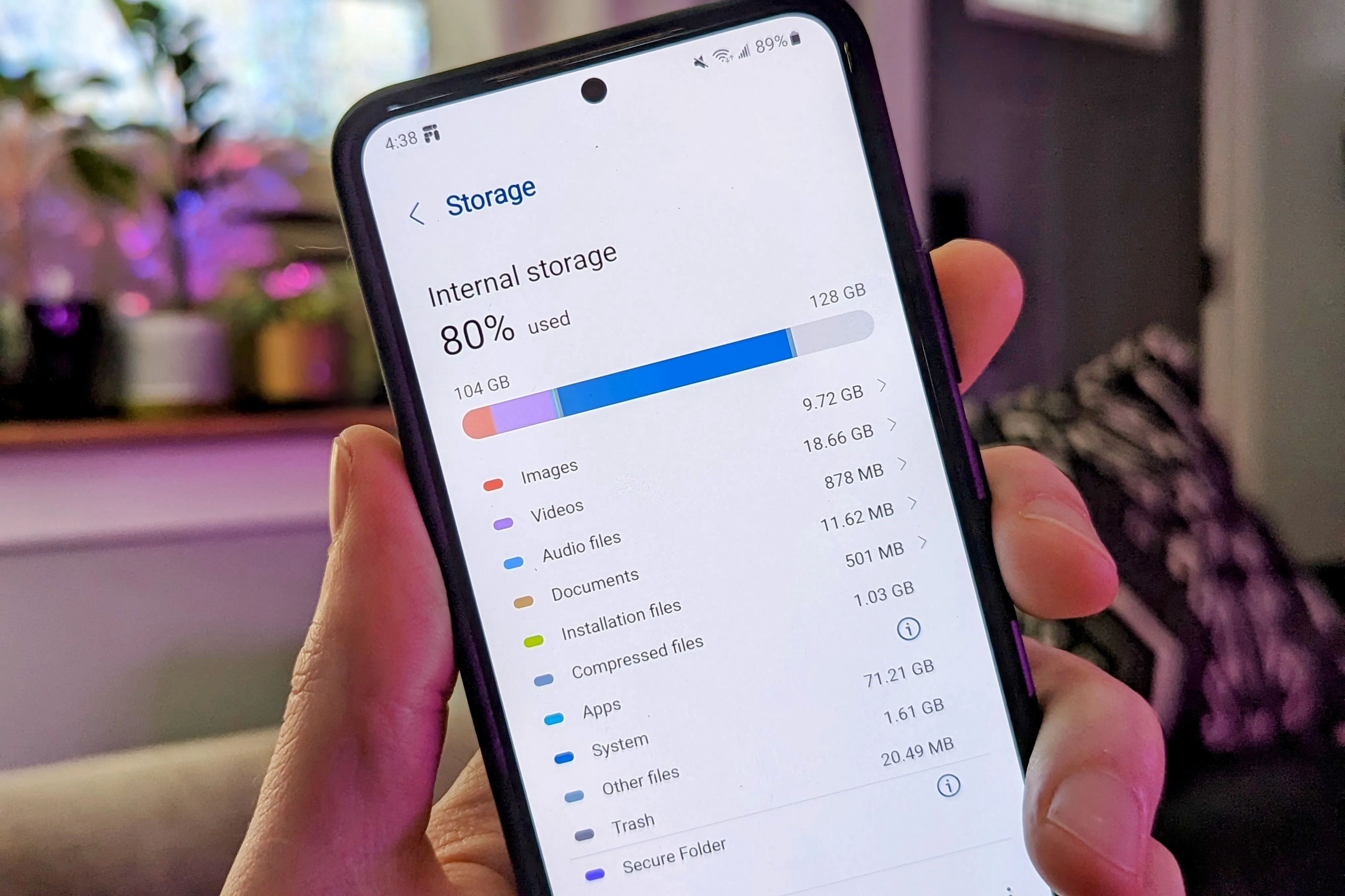 Màn hình quản lý dung lượng lưu trữ trên điện thoại Android cho thấy ảnh RAW chiếm nhiều không gian