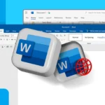 Màn hình ứng dụng Microsoft Word phiên bản desktop và online hiển thị logo Word.