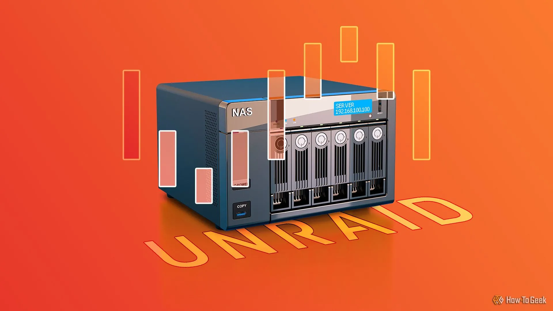 Máy chủ NAS với logo Unraid nổi bật, biểu tượng cho hệ thống lưu trữ linh hoạt