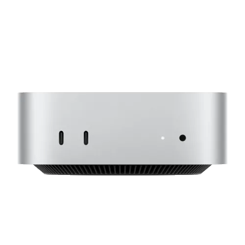 Máy tính Apple Mac Mini M4 màu bạc với thiết kế nhỏ gọn, tượng trưng cho hiệu năng mạnh mẽ từ chip Apple Silicon.