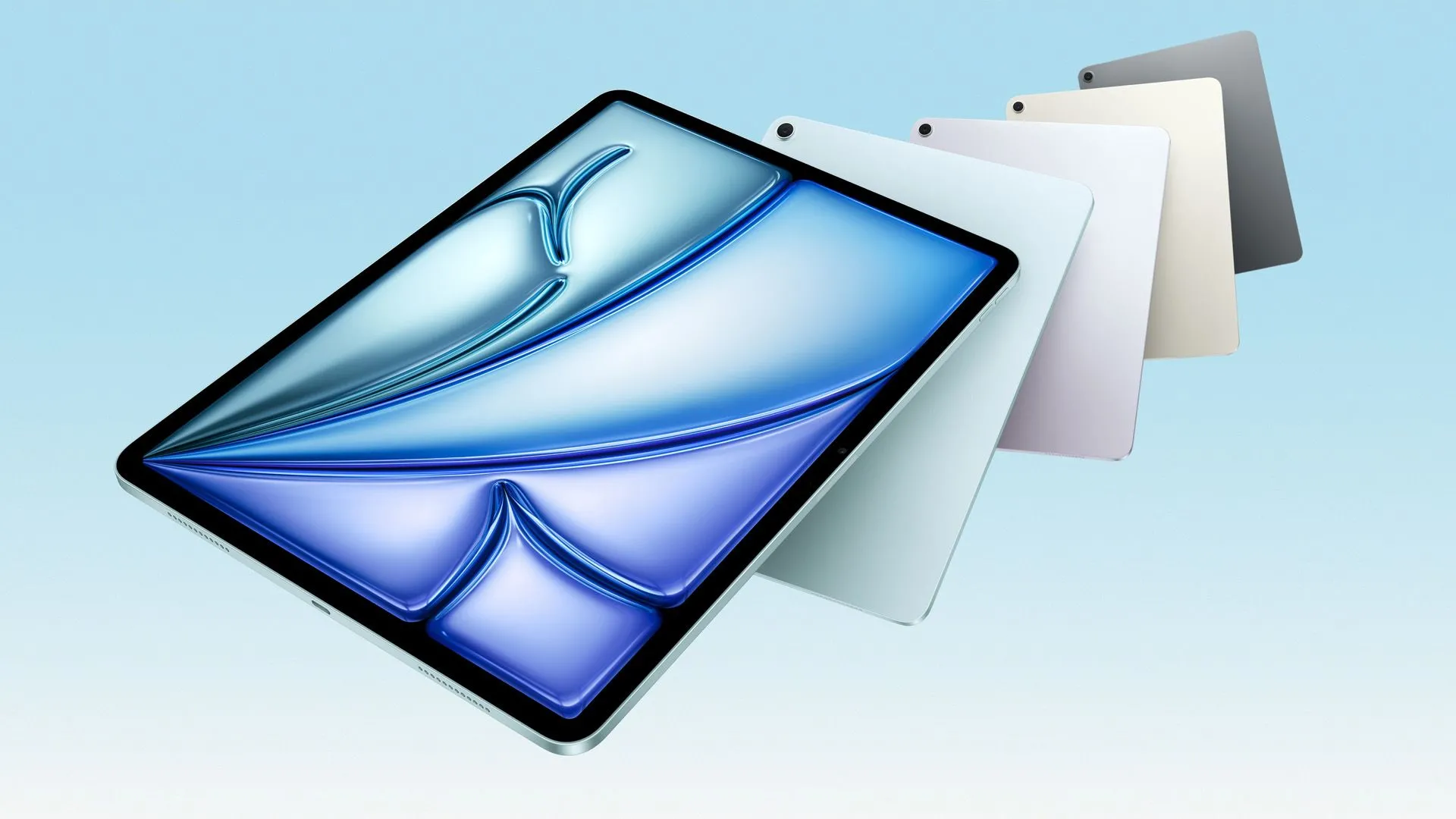 Máy tính bảng Apple iPad Air M3 màu xanh trên bàn làm việc