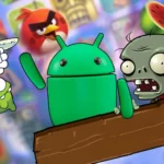 Minh họa các nhân vật game di động nổi tiếng, với linh vật Android ở trung tâm