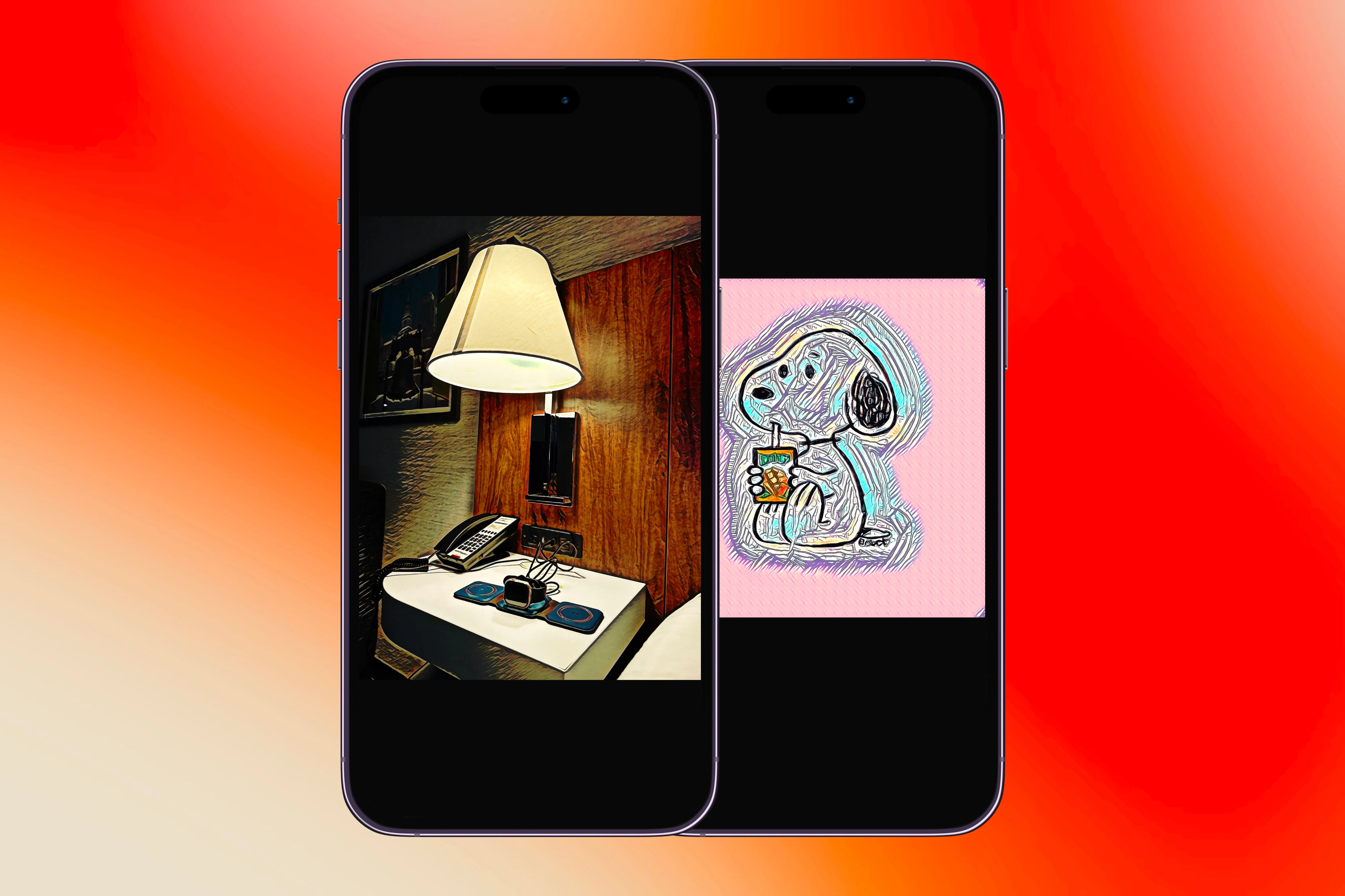 Minh họa các tác phẩm nghệ thuật tạo bởi ứng dụng Visionist, hiển thị trên hai iPhone khác nhau.