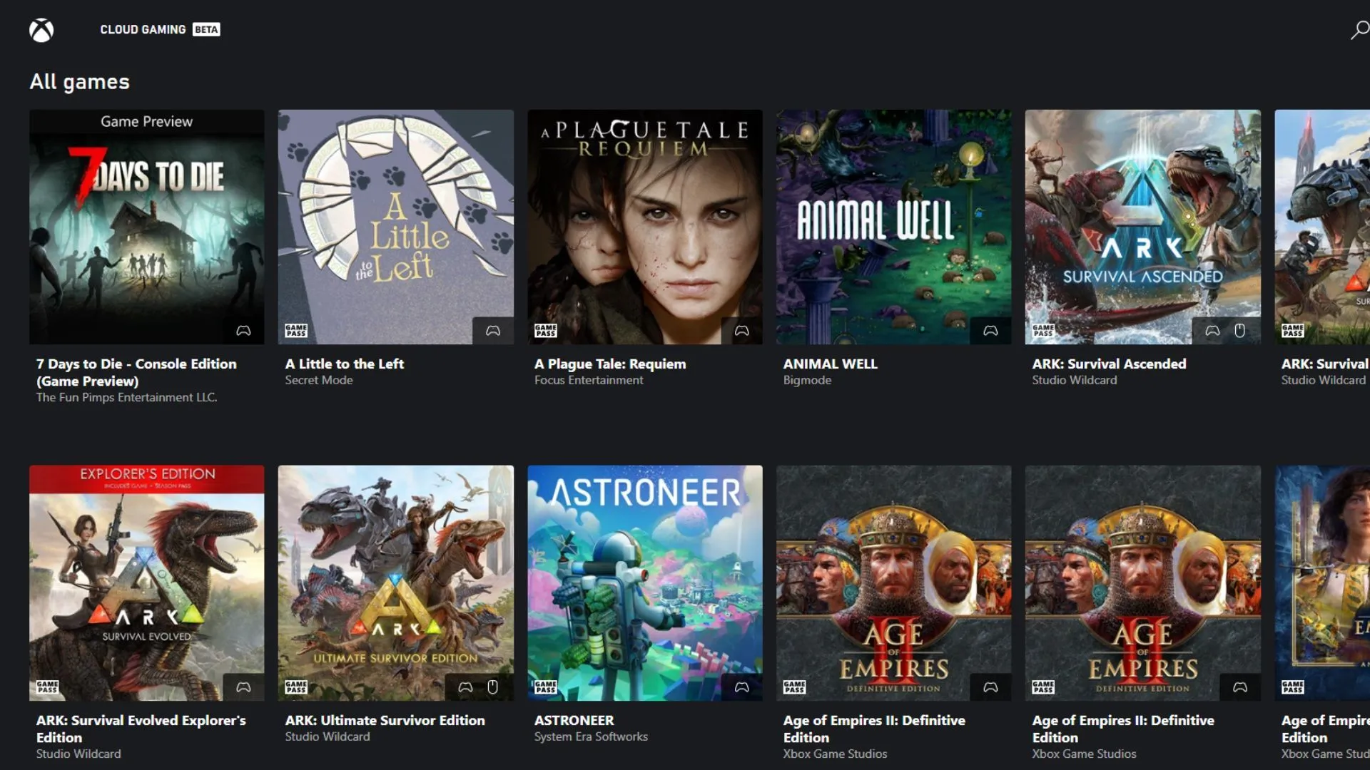 Minh họa một số tựa game nổi bật có sẵn trên thư viện Xbox Cloud Gaming.