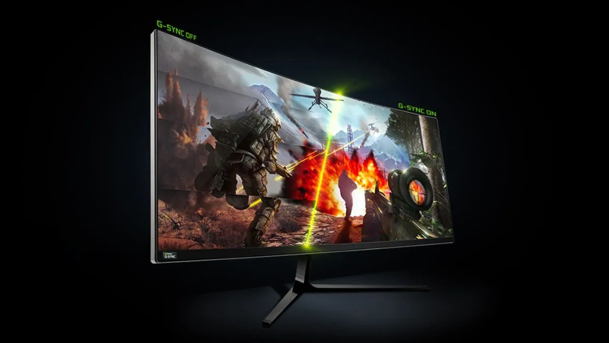 Minh họa sự khác biệt khi bật và tắt tính năng G-Sync trên màn hình chơi game.