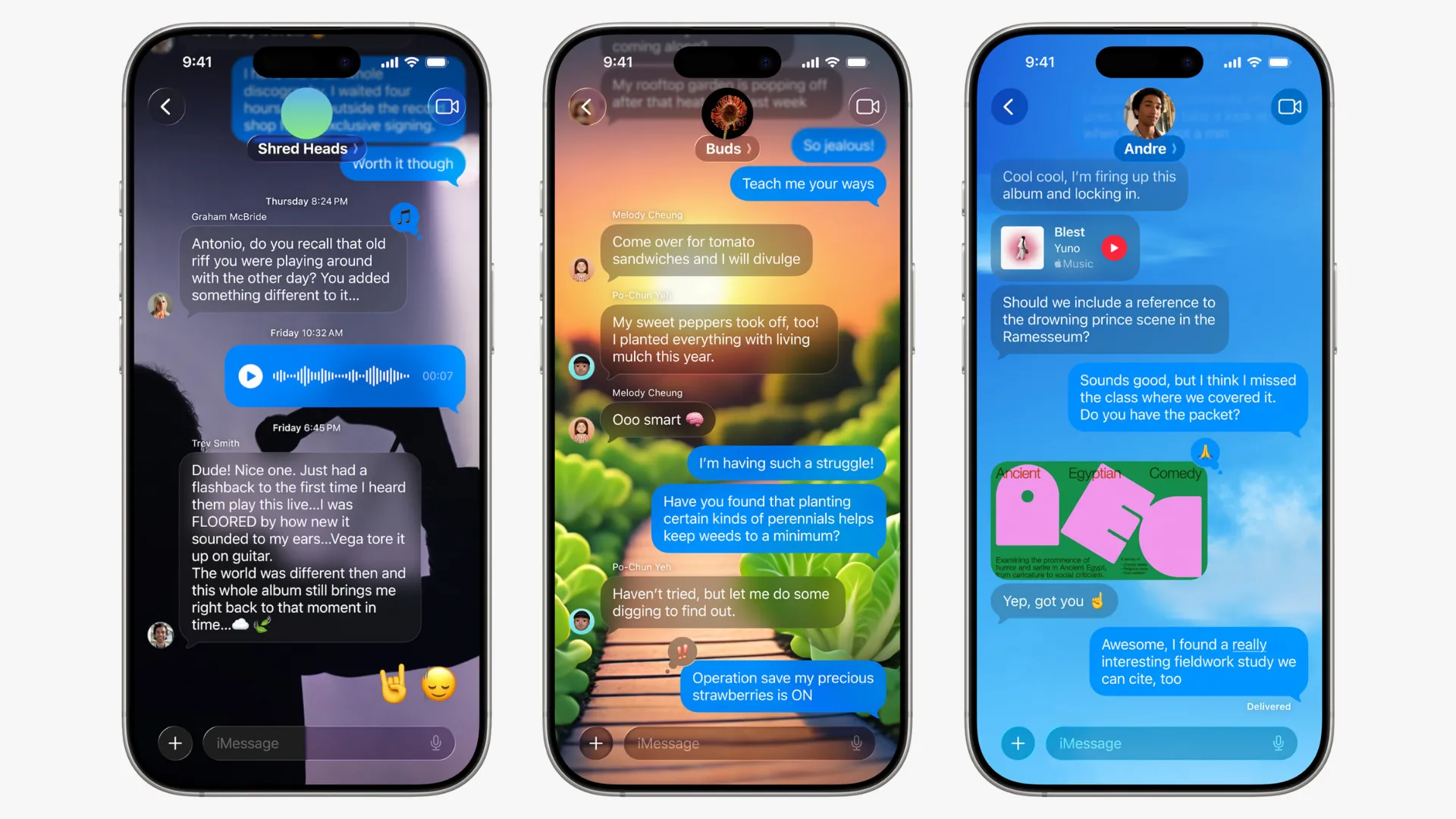 Mô tả tính năng hình nền tùy chỉnh trong ứng dụng Tin nhắn Apple, cho phép người dùng cá nhân hóa giao diện cuộc trò chuyện với nhiều lựa chọn hình ảnh và màu sắc.