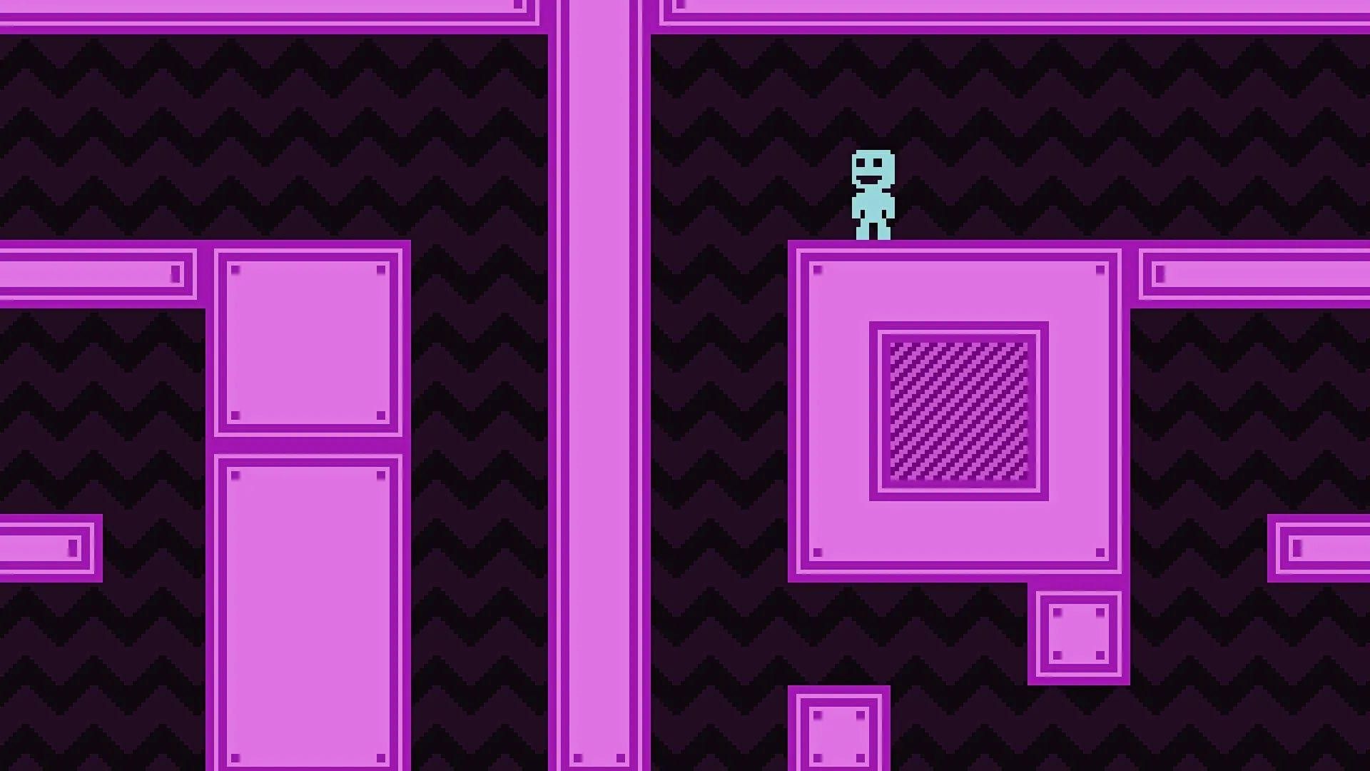 Một người chơi đang quan sát bức tường trong game VVVVVV với phong cách đồ họa 8-bit.