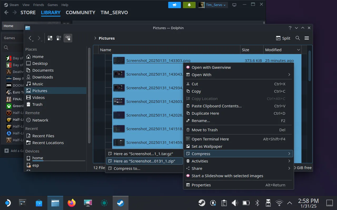 Nén nhiều ảnh chụp màn hình trên Steam Deck thành tệp ZIP để dễ dàng chuyển