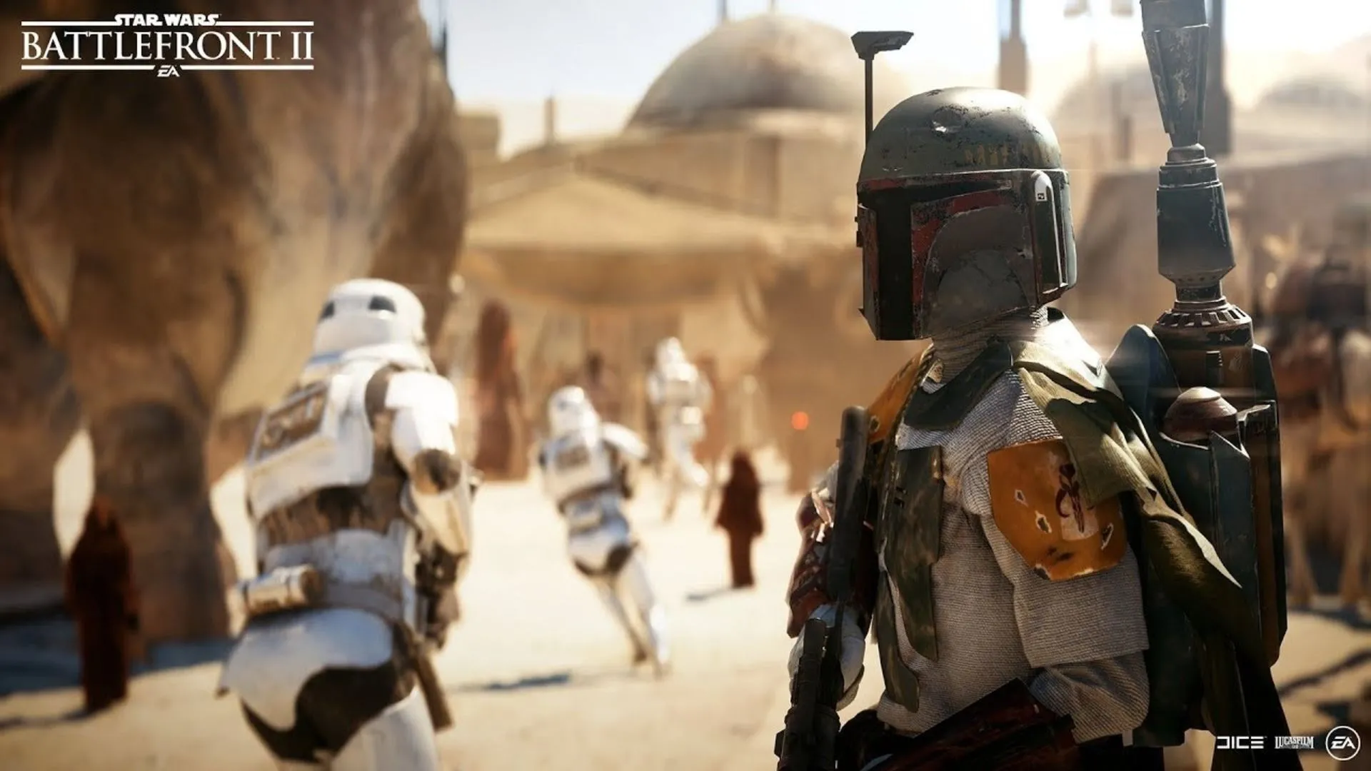 Nhân vật Boba Fett trong Star Wars Battlefront II, minh họa cho khả năng hóa thân thành các anh hùng và phản diện huyền thoại trong game.