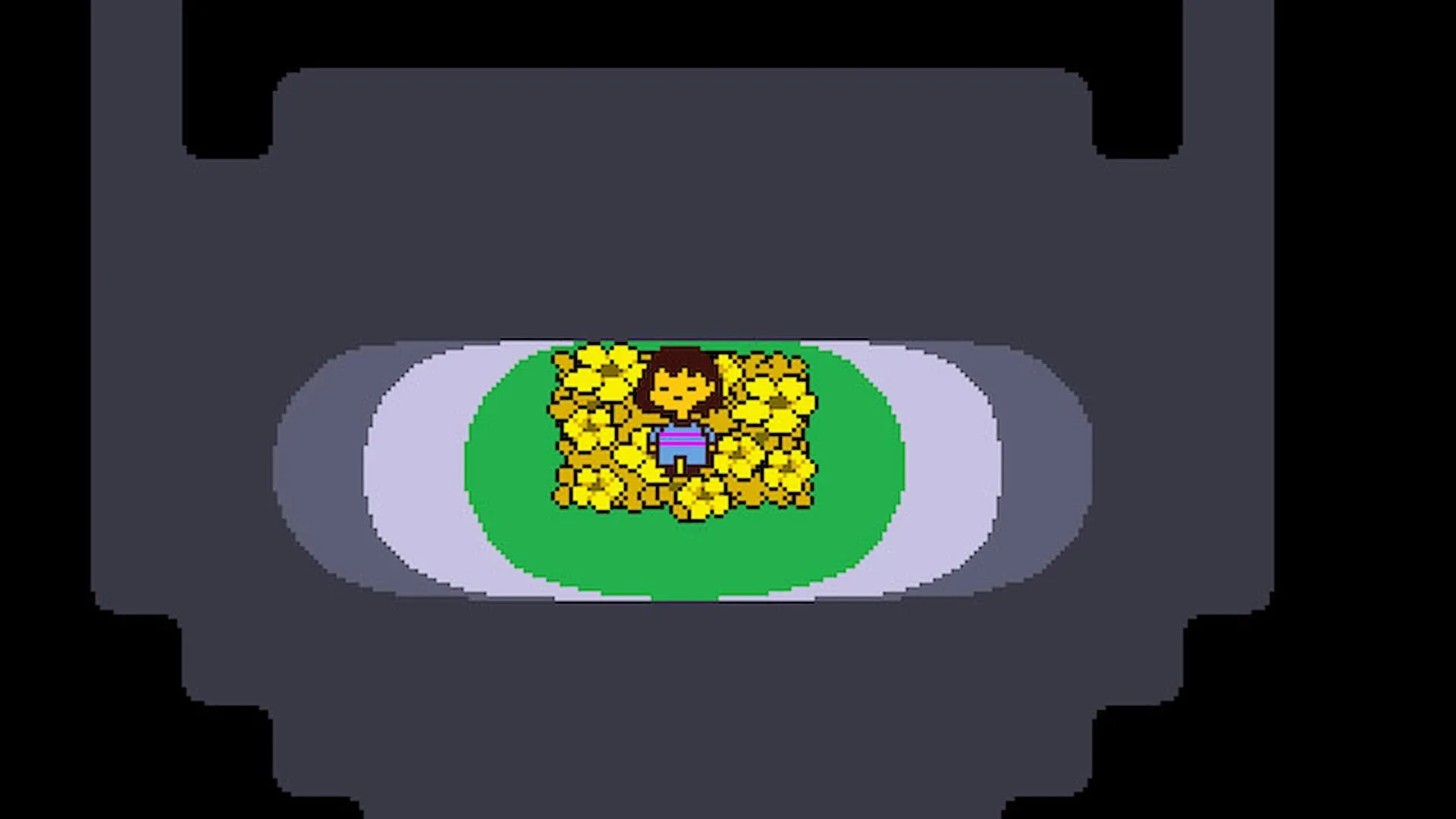 Nhân vật chính của Undertale trong khung cảnh đồ họa retro đặc trưng.