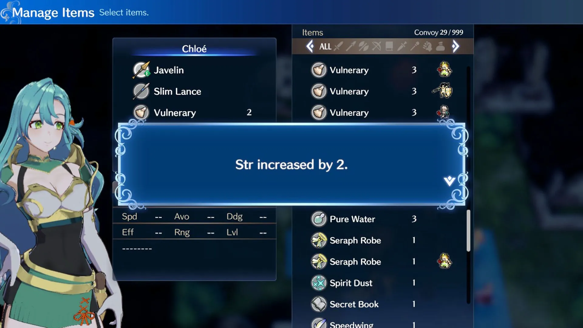 Nhân vật Chloe từ series Fire Emblem, đại diện cho việc sử dụng hiệu quả vật phẩm trong các thử thách game.