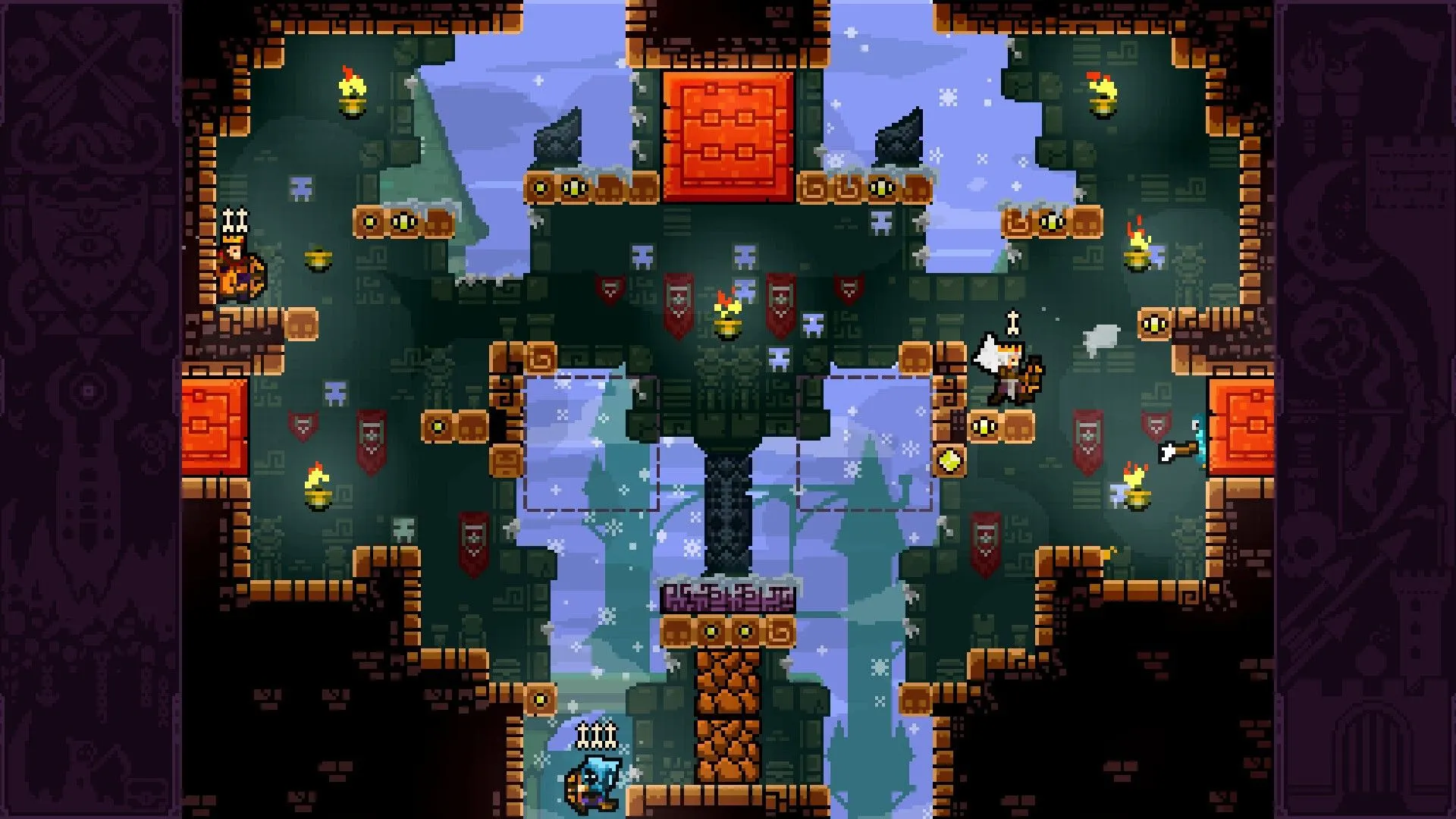 Nhân vật cung thủ đang rơi khỏi bản đồ trong trò chơi đối kháng TowerFall Ascension.