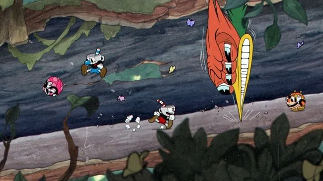 Nhân vật Cuphead trong game bắn đạn kinh điển, minh họa kích thước hitbox nhỏ và khả năng né tránh trong game bullet hell.