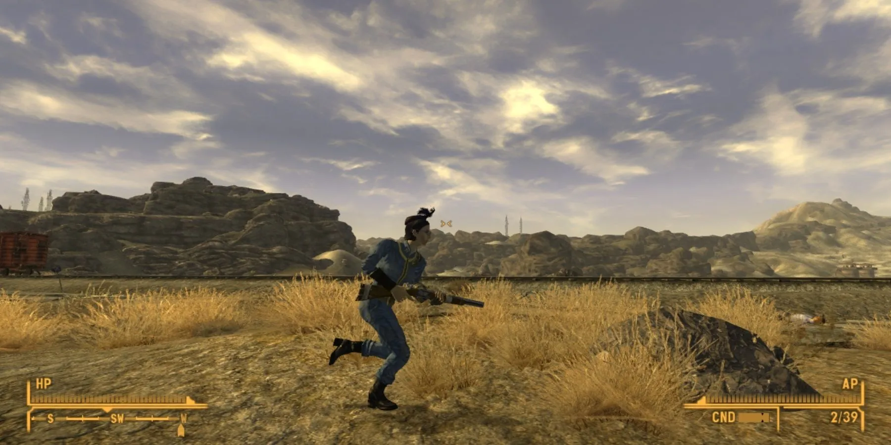 Nhân vật đang di chuyển trong Fallout New Vegas, ví dụ điển hình về mod cải thiện chất lượng cuộc sống khi chơi game PC.